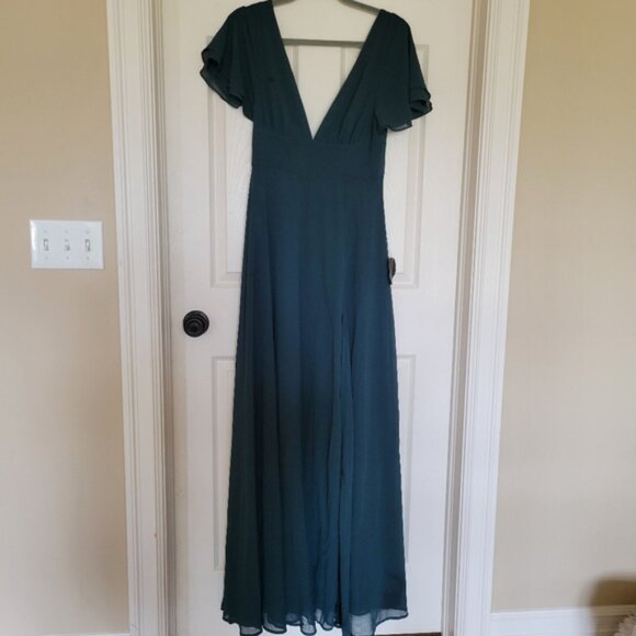 Lulus Promise Of Love Teal Flutter Sleeve Maxi Dress Size Medium - Picture 5 of 14